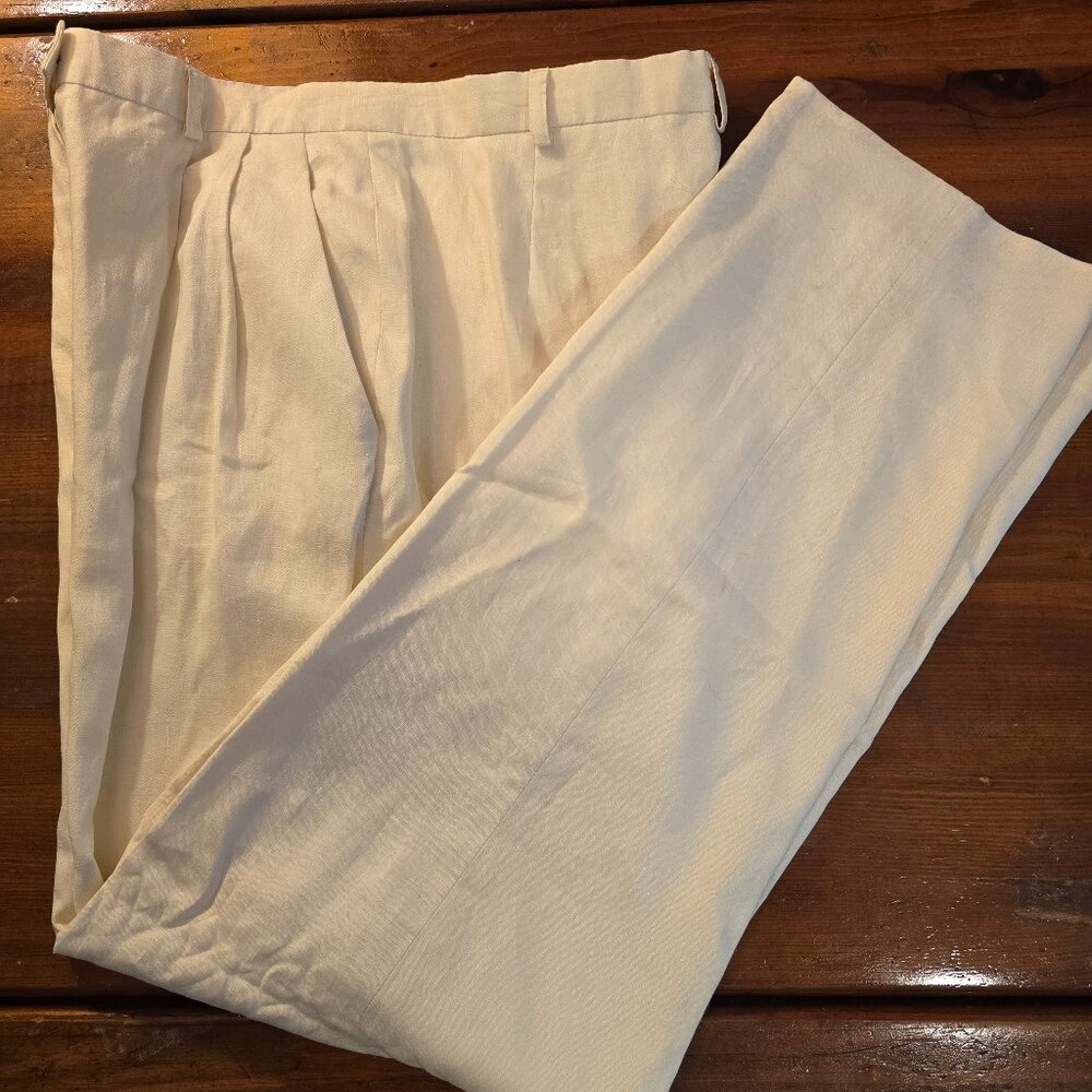 Evan-Picone Pants Women's Lined Pockets Front Zip Ivory Linen size 14 1990s